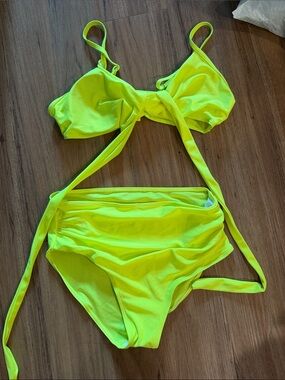 SHEIN Neon Yellow High-Waist Bikini Set